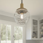QZ-ROYER-1P-MBK Royer 1 Light Pendant Matte Black with natural rope detail and clear mottled blown glass shade
