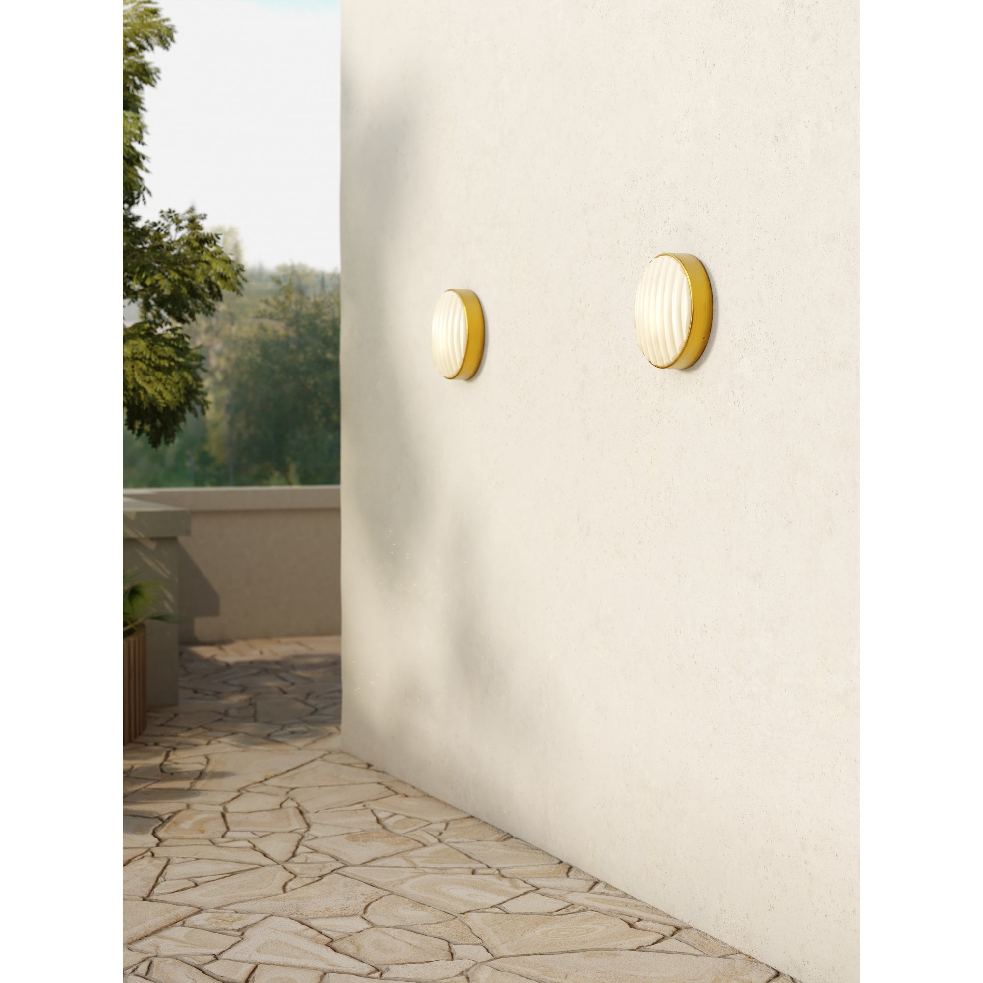 1032018 Montreal Round 300 Outdoor Wall Light PVD Brushed Brass