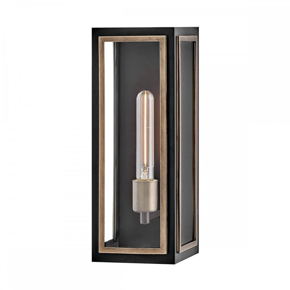 QN-SHAW-1M-BK Shaw 1 Light Outdoor Wall Lantern Black with Burnished Bronze accents