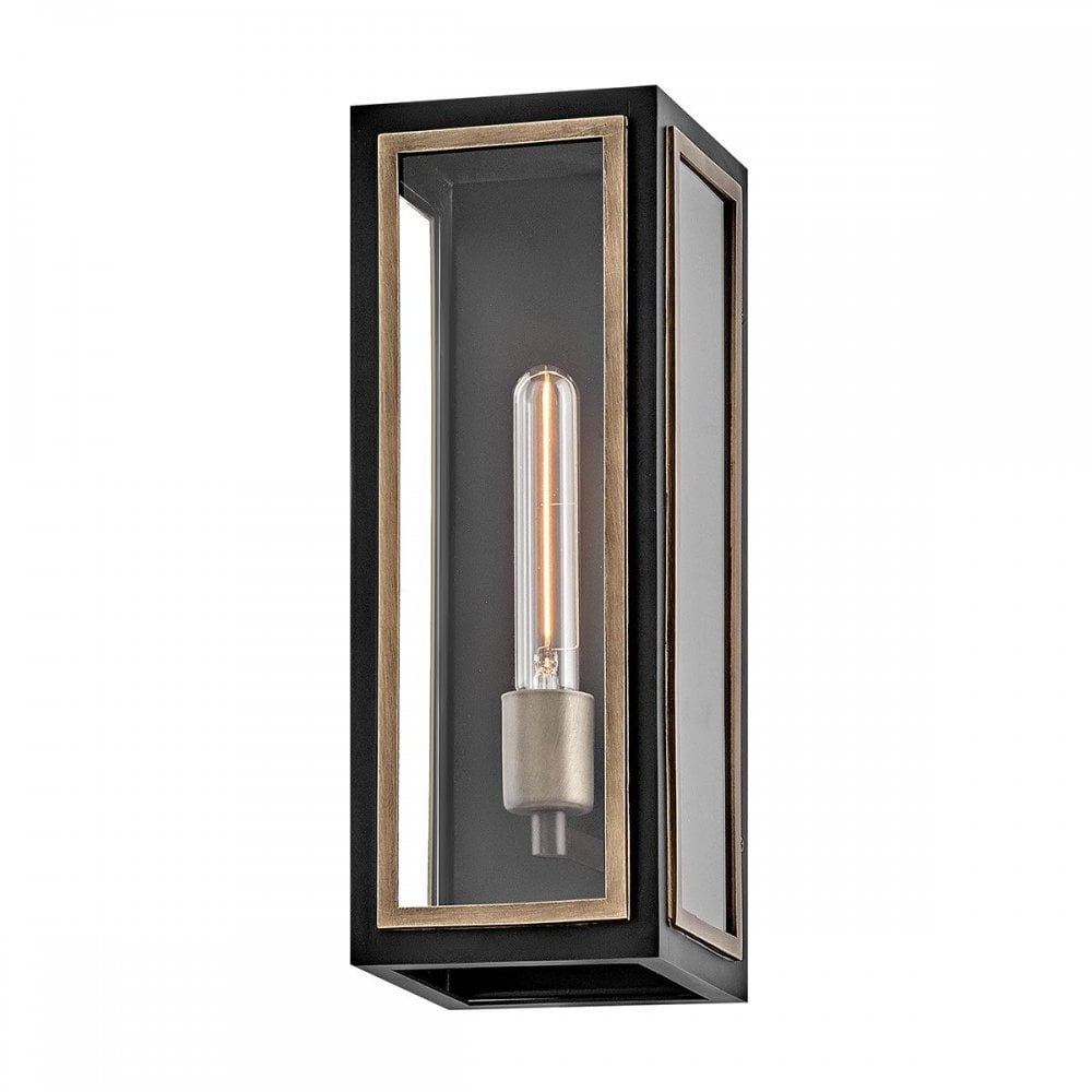 QN-SHAW-1M-BK Shaw 1 Light Outdoor Wall Lantern Black with Burnished Bronze accents