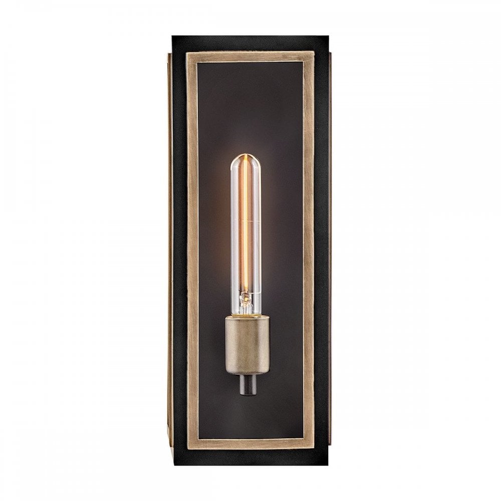 QN-SHAW-1M-BK Shaw 1 Light Outdoor Wall Lantern Black with Burnished Bronze accents