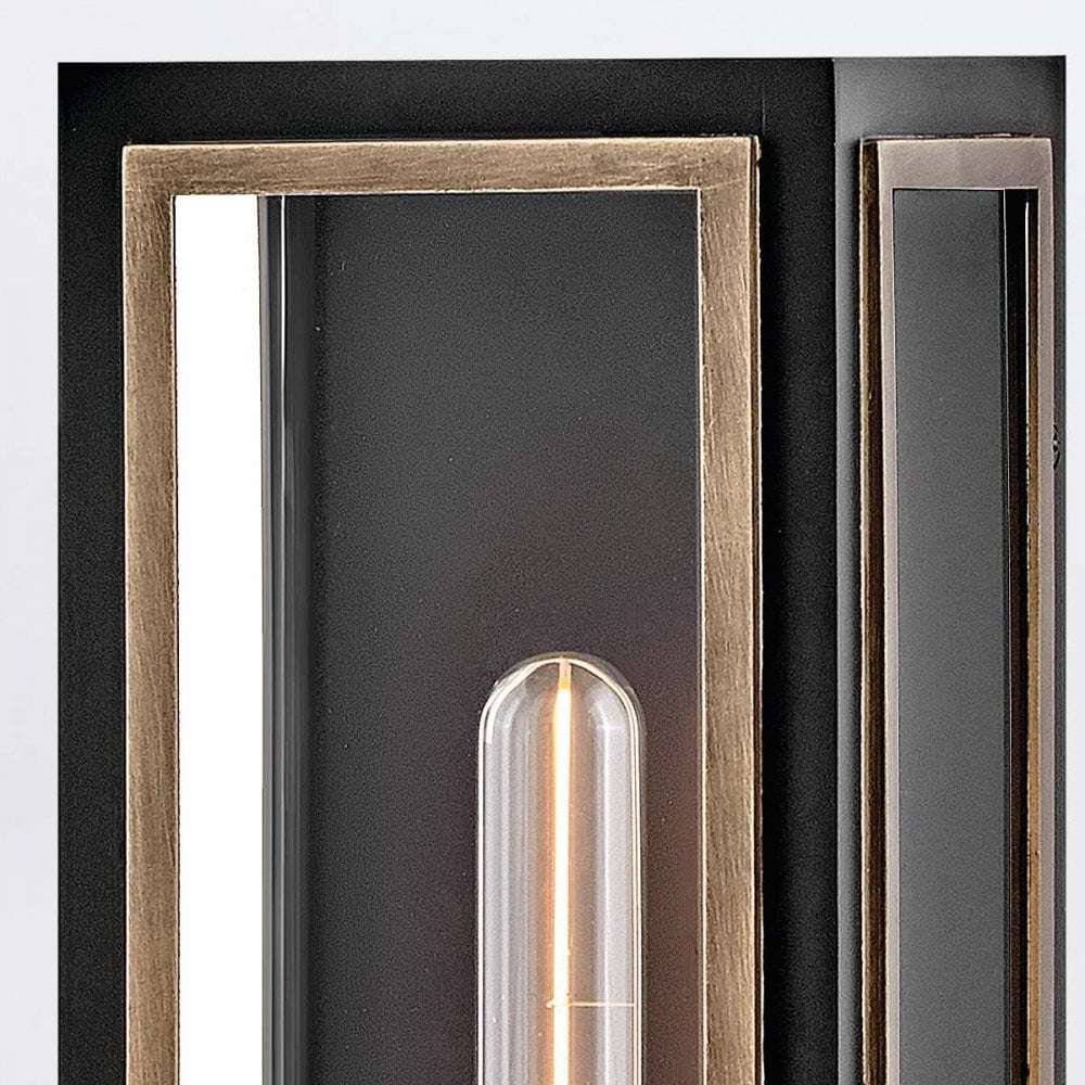 QN-SHAW-1M-BK Shaw 1 Light Outdoor Wall Lantern Black with Burnished Bronze accents