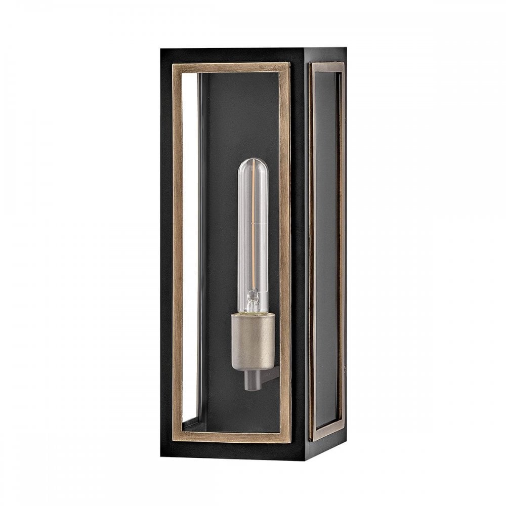 QN-SHAW-1M-BK Shaw 1 Light Outdoor Wall Lantern Black with Burnished Bronze accents