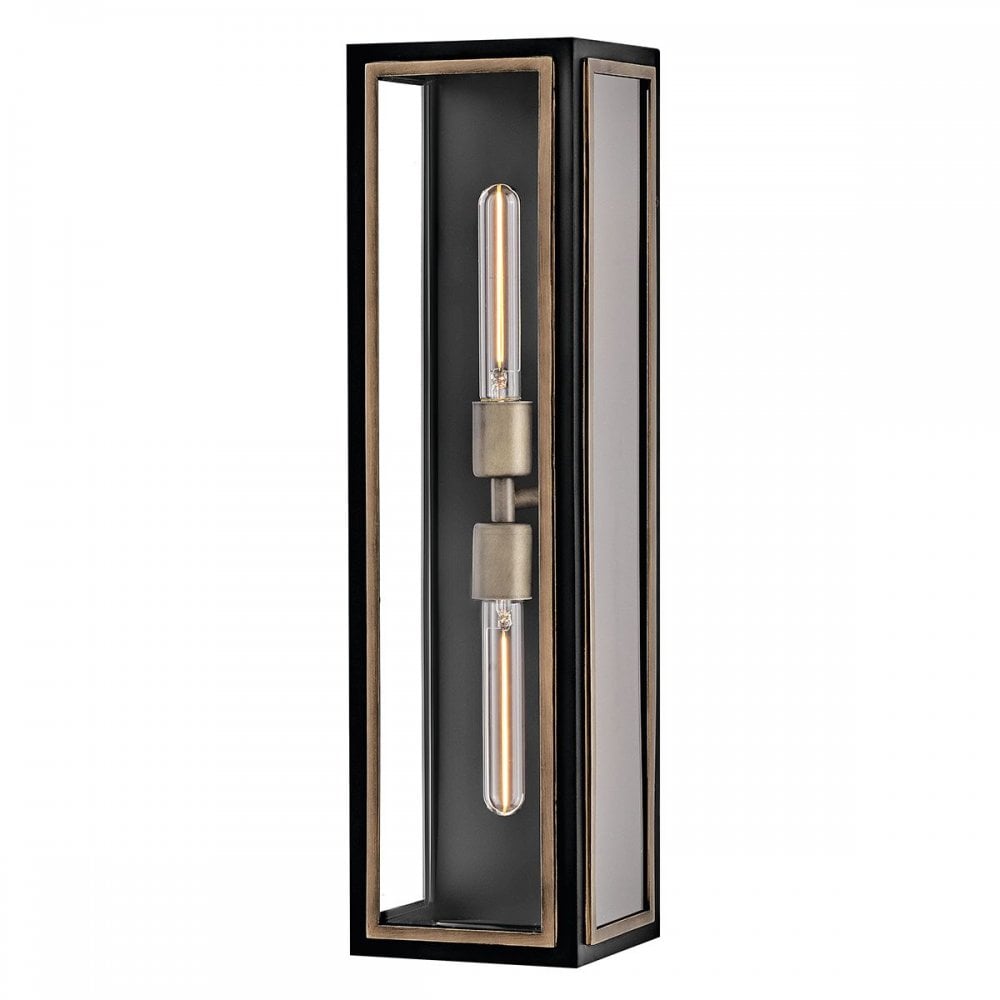 QN-SHAW-2M-BK Shaw 2 Light Outdoor Wall Lantern Black with Burnished Bronze accents