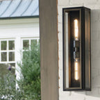 QN-SHAW-2M-BK Shaw 2 Light Outdoor Wall Lantern Black with Burnished Bronze accents