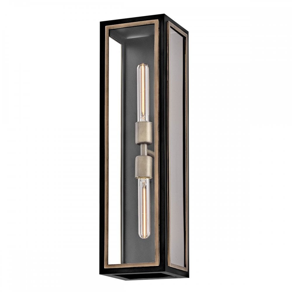QN-SHAW-2M-BK Shaw 2 Light Outdoor Wall Lantern Black with Burnished Bronze accents