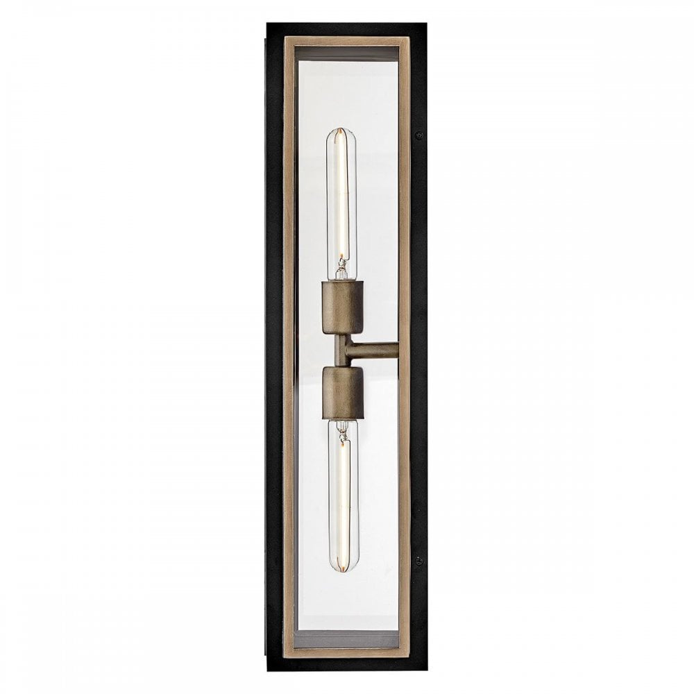 QN-SHAW-2M-BK Shaw 2 Light Outdoor Wall Lantern Black with Burnished Bronze accents