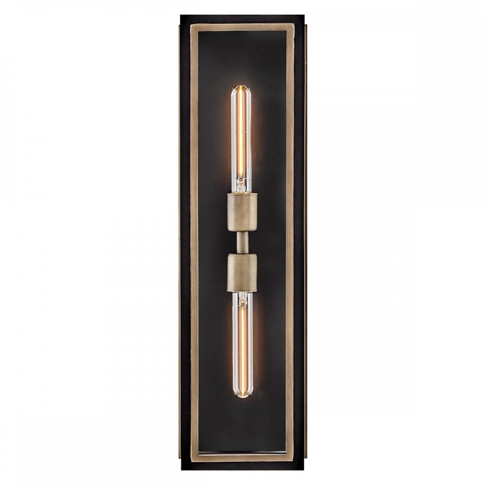 QN-SHAW-2M-BK Shaw 2 Light Outdoor Wall Lantern Black with Burnished Bronze accents