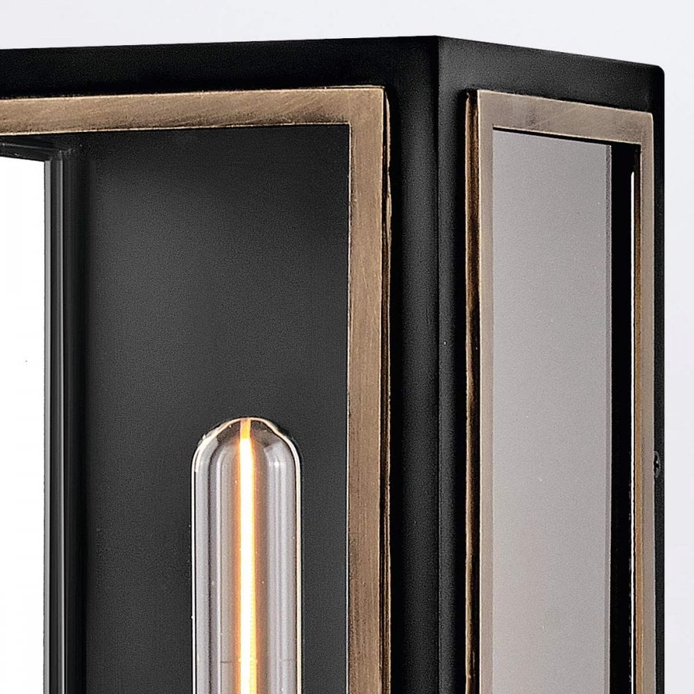 QN-SHAW-2M-BK Shaw 2 Light Outdoor Wall Lantern Black with Burnished Bronze accents