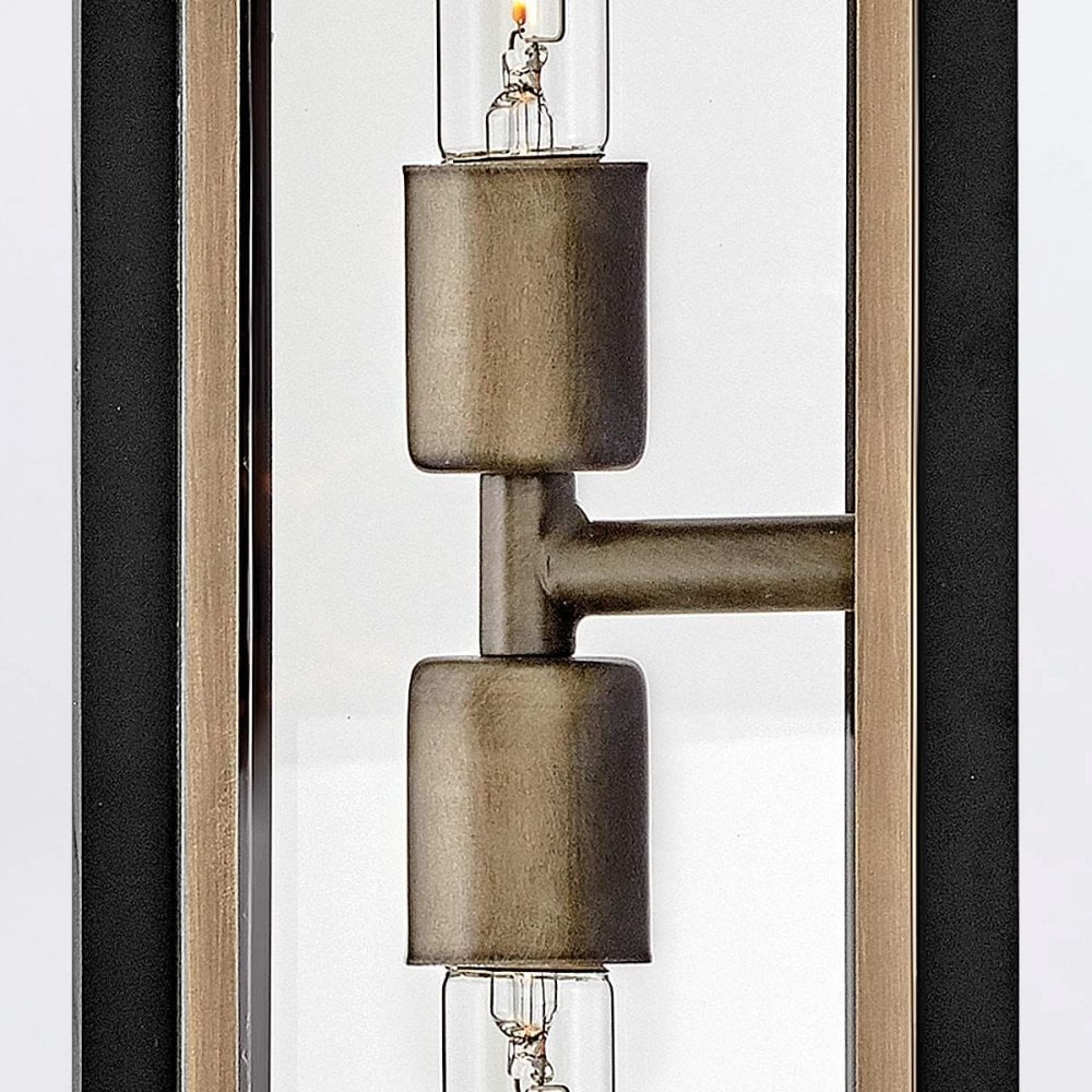 QN-SHAW-2M-BK Shaw 2 Light Outdoor Wall Lantern Black with Burnished Bronze accents