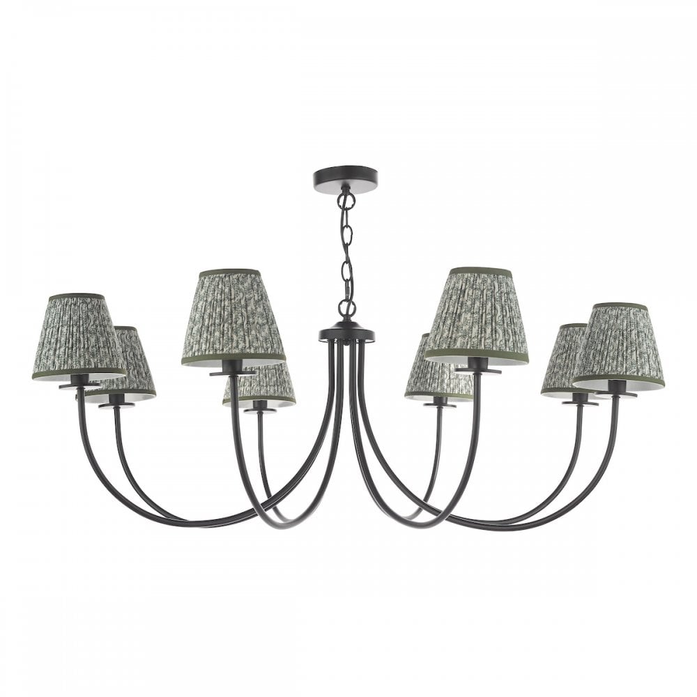 BEC0822-EST2624 Becca 8 Light Pendant Matt Black With Shade