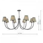 BEC0822-EST2624 Becca 8 Light Pendant Matt Black With Shade