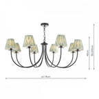 BEC0822-IKA2624 Becca 8 Light Pendant Matt Black With Shade