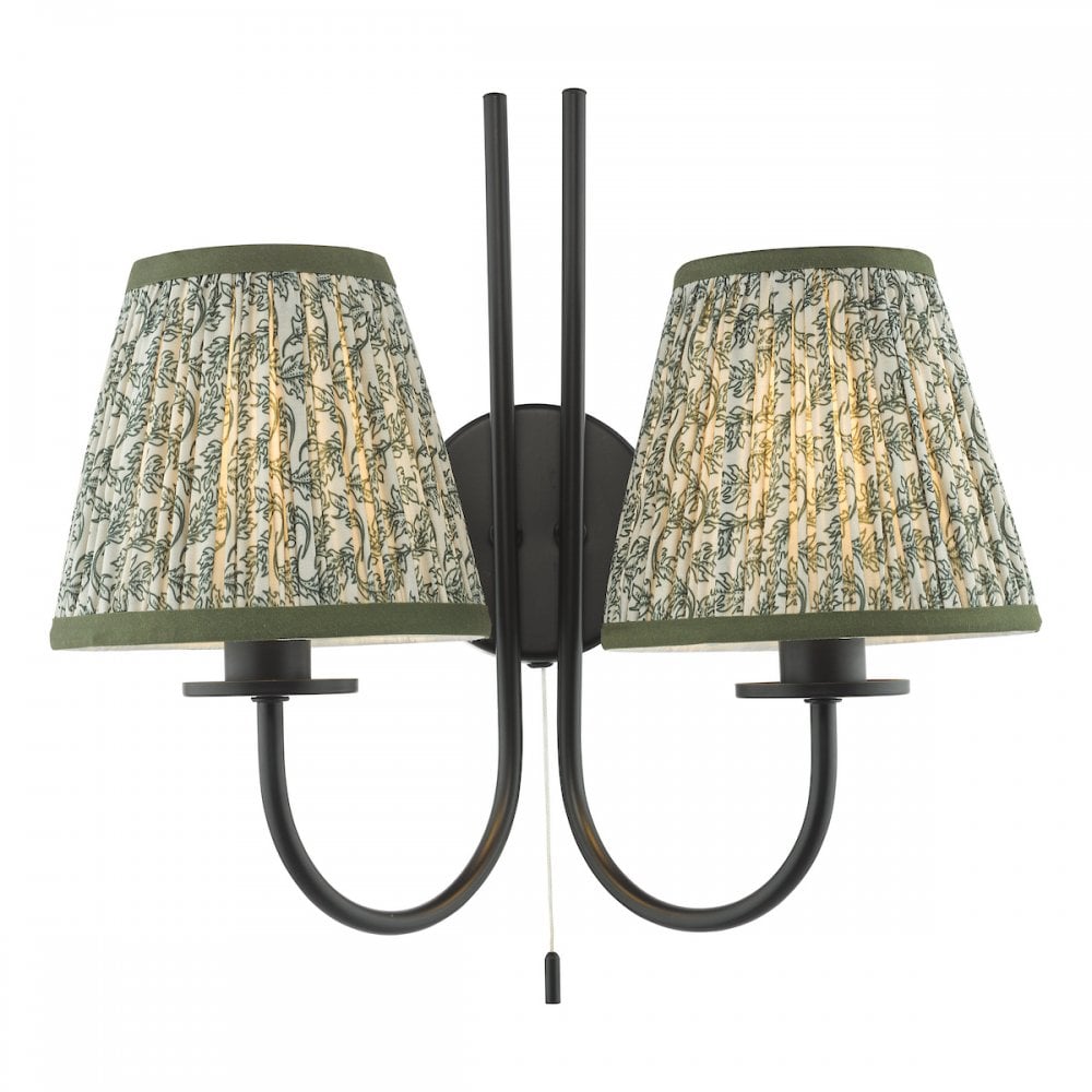 BEC0922-EST2624 Becca 2 Light Wall Light Matt Black and Green With Shade