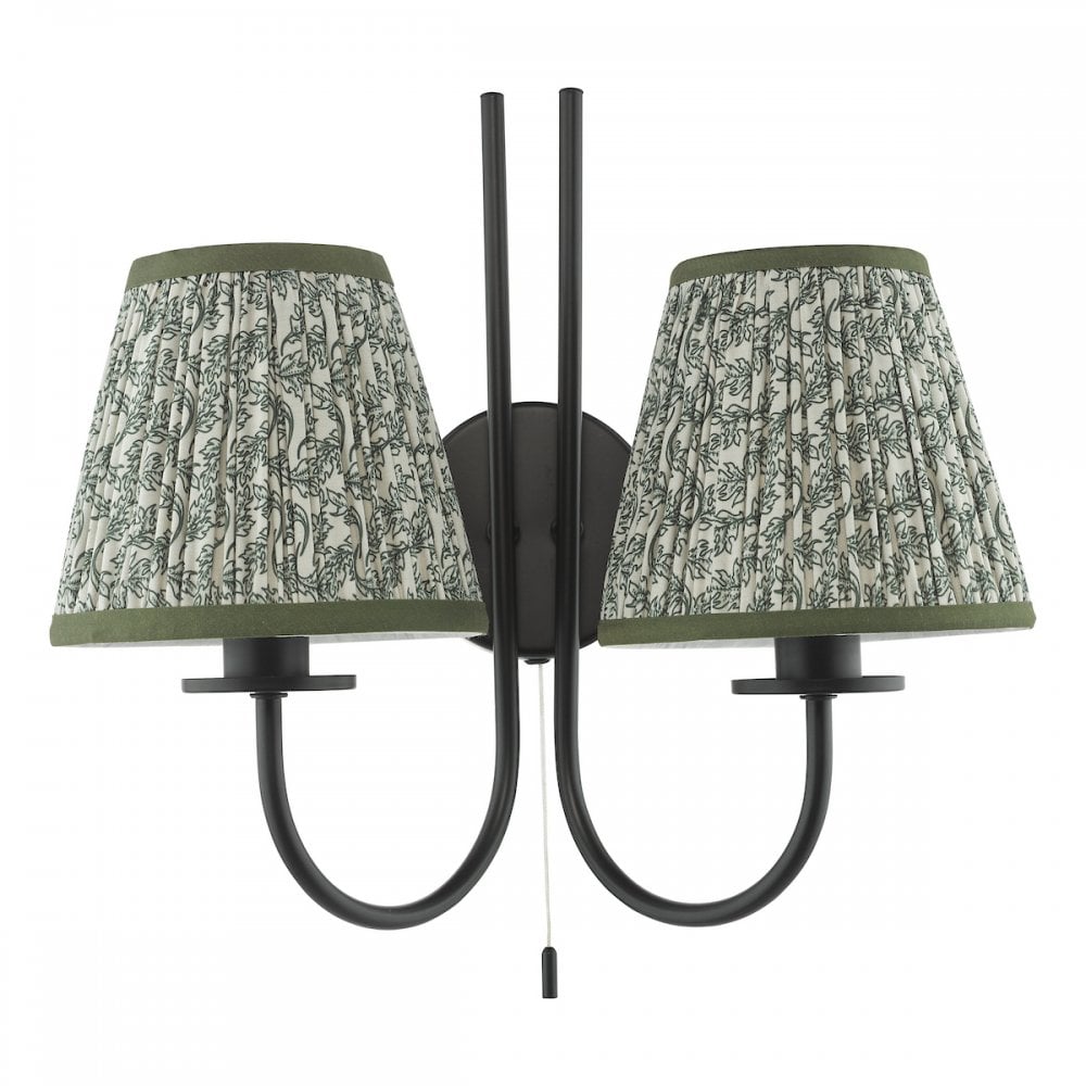 BEC0922-EST2624 Becca 2 Light Wall Light Matt Black and Green With Shade