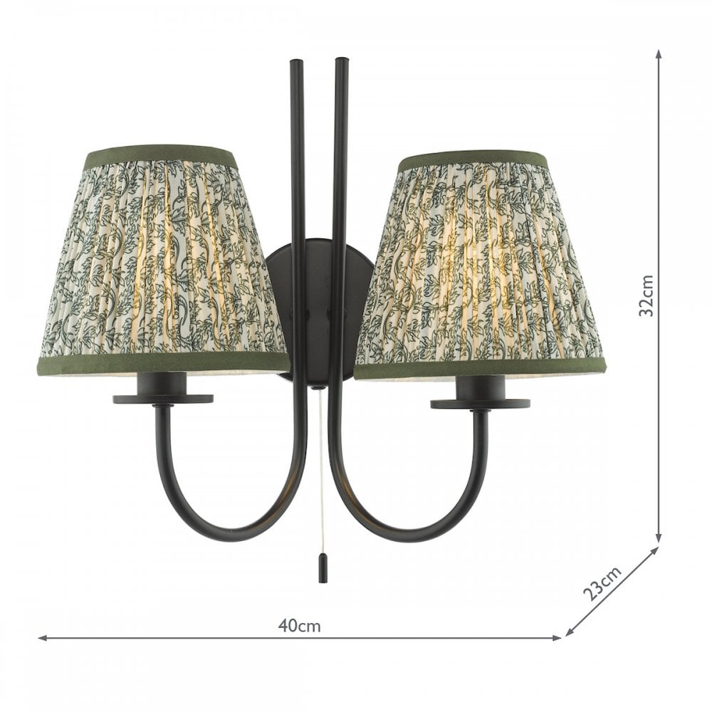 BEC0922-EST2624 Becca 2 Light Wall Light Matt Black and Green With Shade