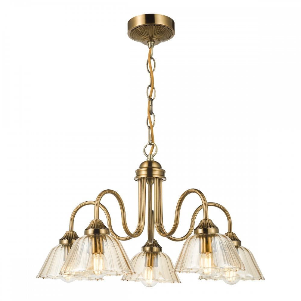 ERI0563 Erika 5 Light Pendant Antique Bronze and Amber Glass