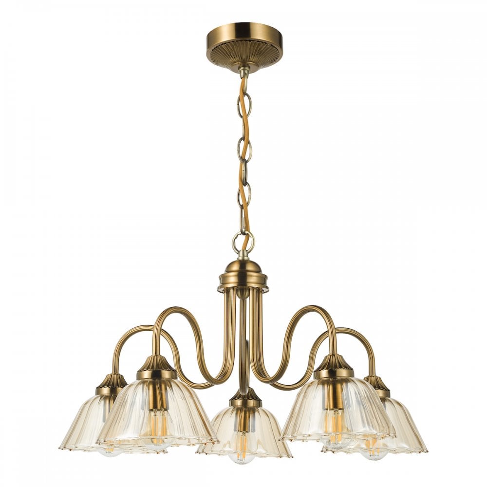 ERI0563 Erika 5 Light Pendant Antique Bronze and Amber Glass