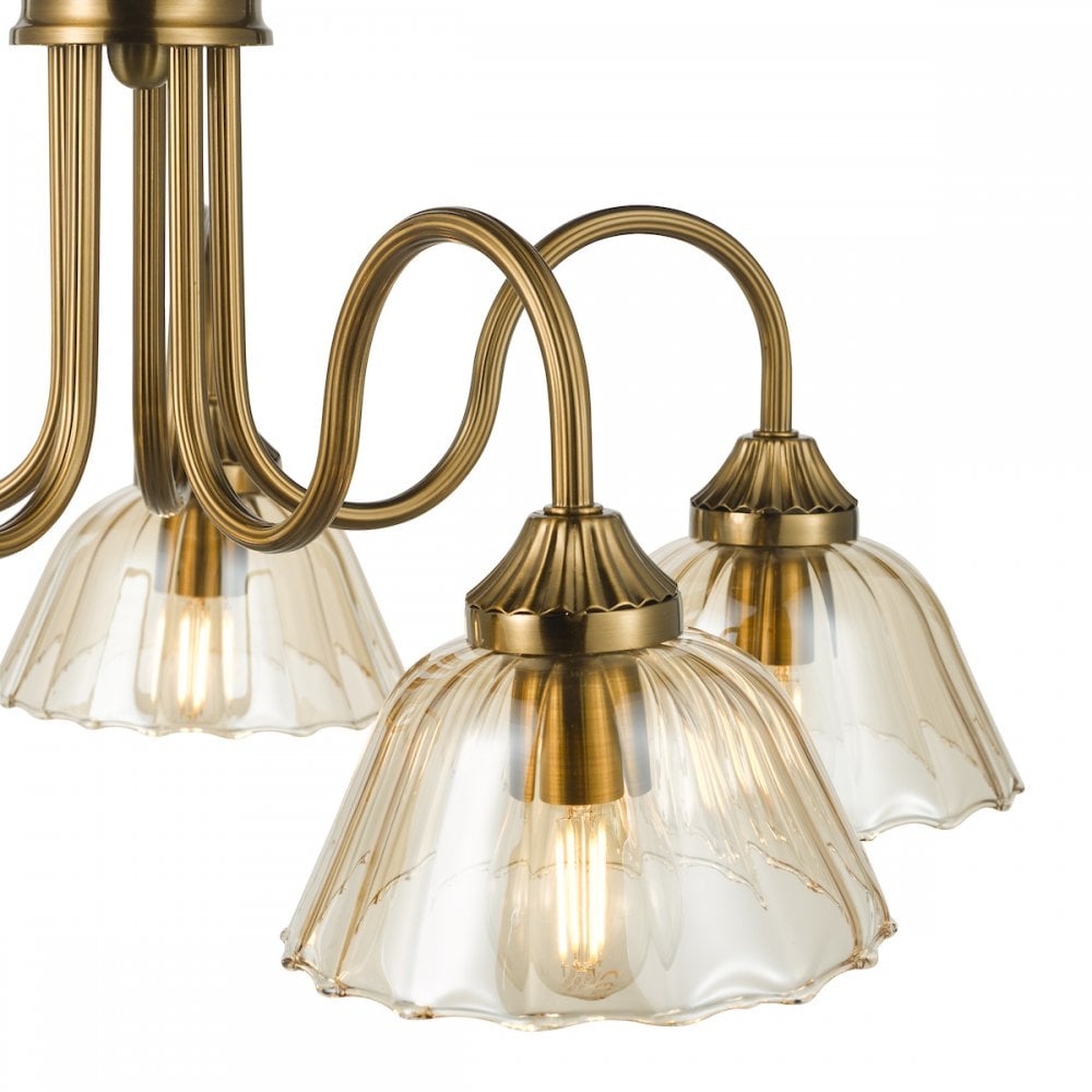 ERI0563 Erika 5 Light Pendant Antique Bronze and Amber Glass