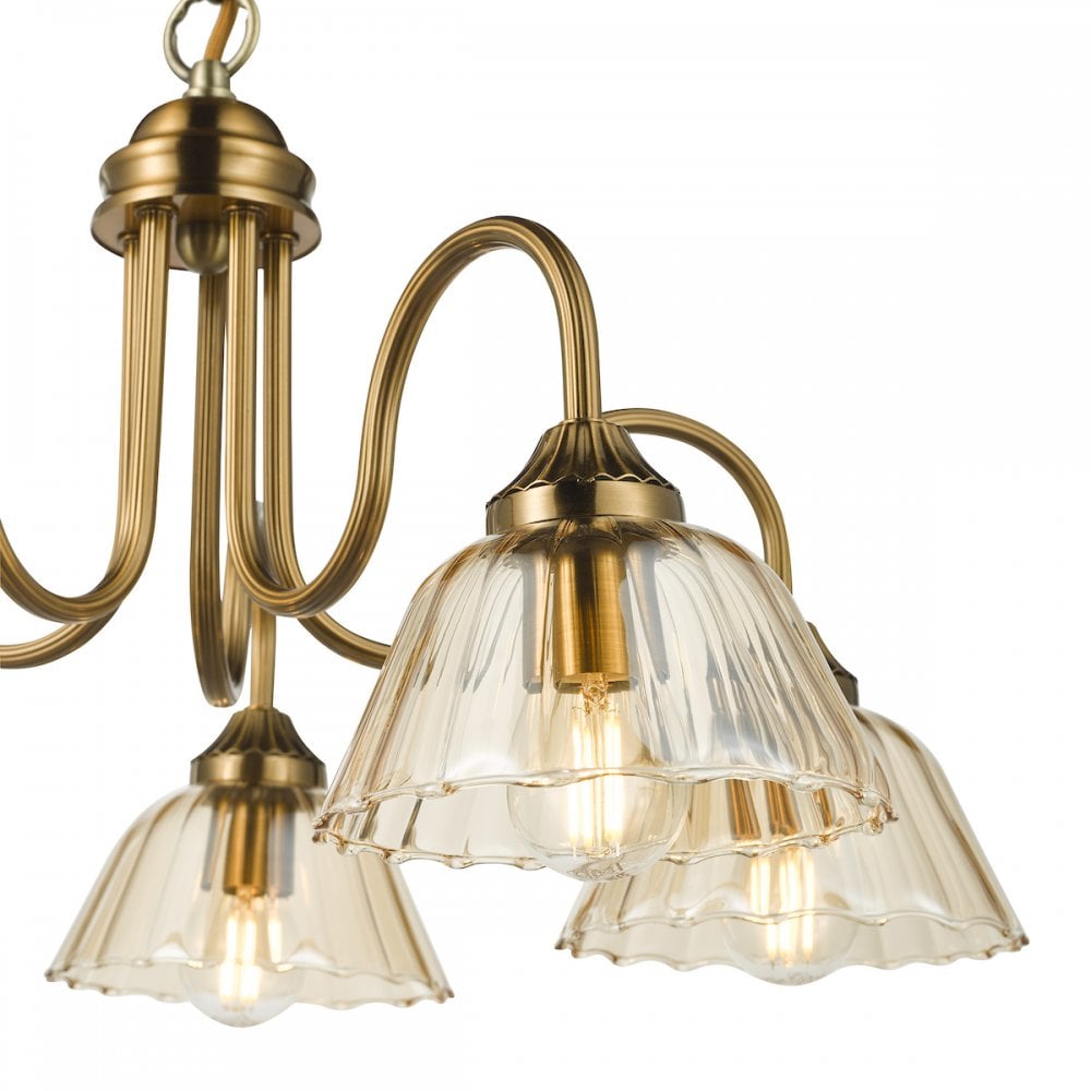 ERI0563 Erika 5 Light Pendant Antique Bronze and Amber Glass