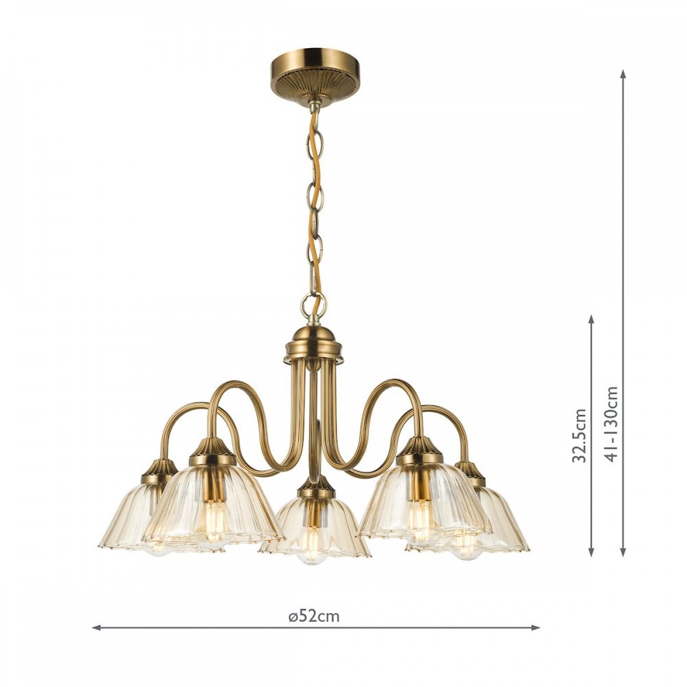 ERI0563 Erika 5 Light Pendant Antique Bronze and Amber Glass
