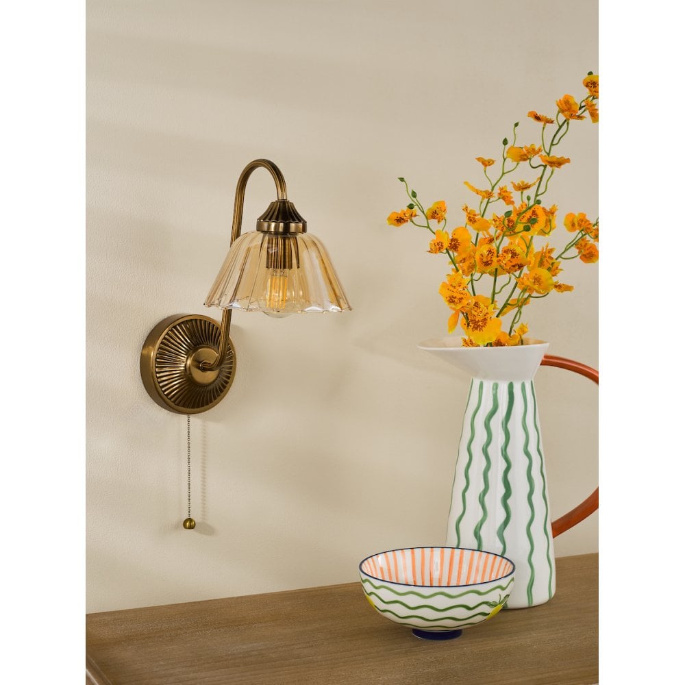 ERI0763 Erika Wall Light Antique Bronze and Amber Glass