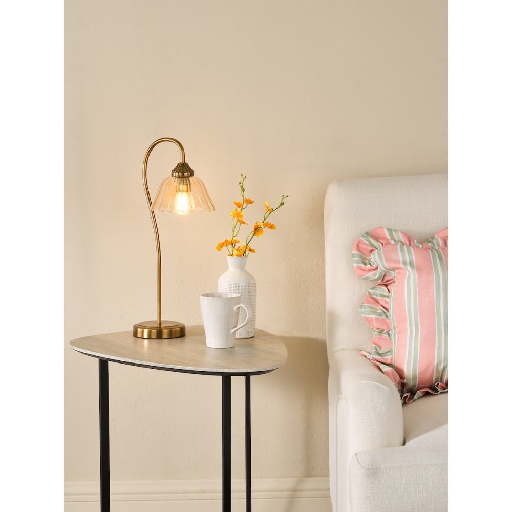 ERI4263 Erika Table Lamp Antique Bronze and Amber Glass