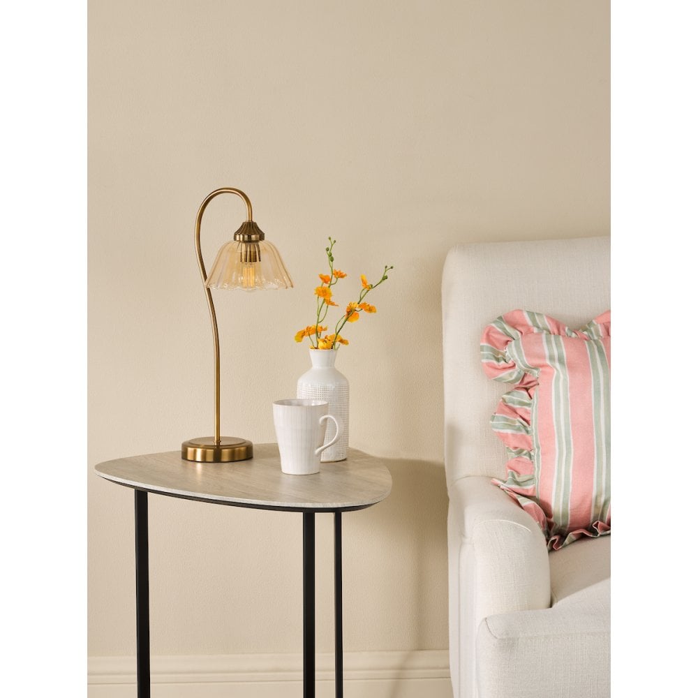 ERI4263 Erika Table Lamp Antique Bronze and Amber Glass