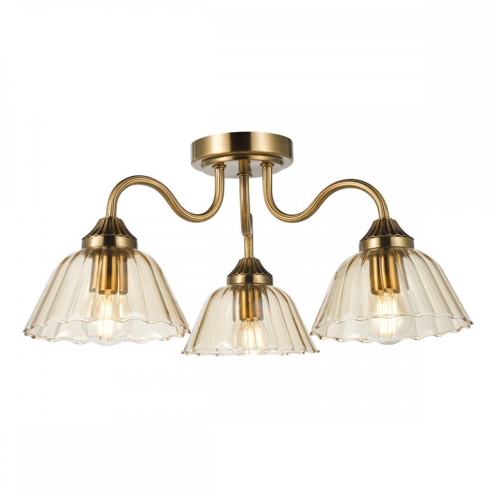 ERI5363 Erika 3 Light Semi-Flush Antique Bronze and Amber Glass