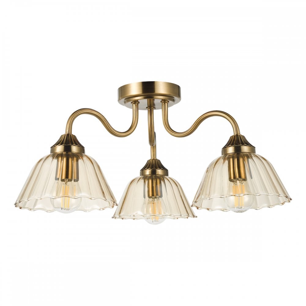 ERI5363 Erika 3 Light Semi-Flush Antique Bronze and Amber Glass