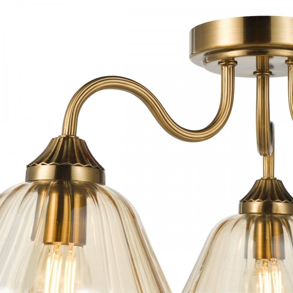 ERI5363 Erika 3 Light Semi-Flush Antique Bronze and Amber Glass