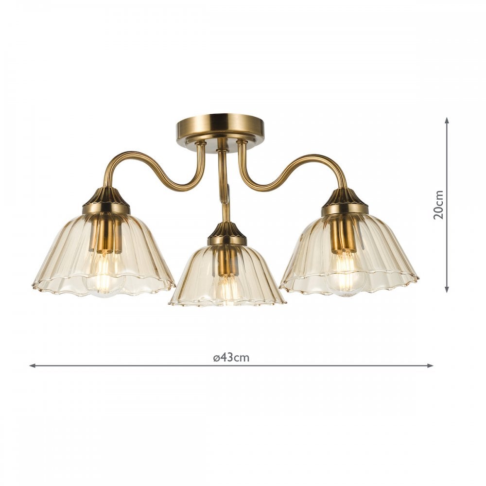 ERI5363 Erika 3 Light Semi-Flush Antique Bronze and Amber Glass