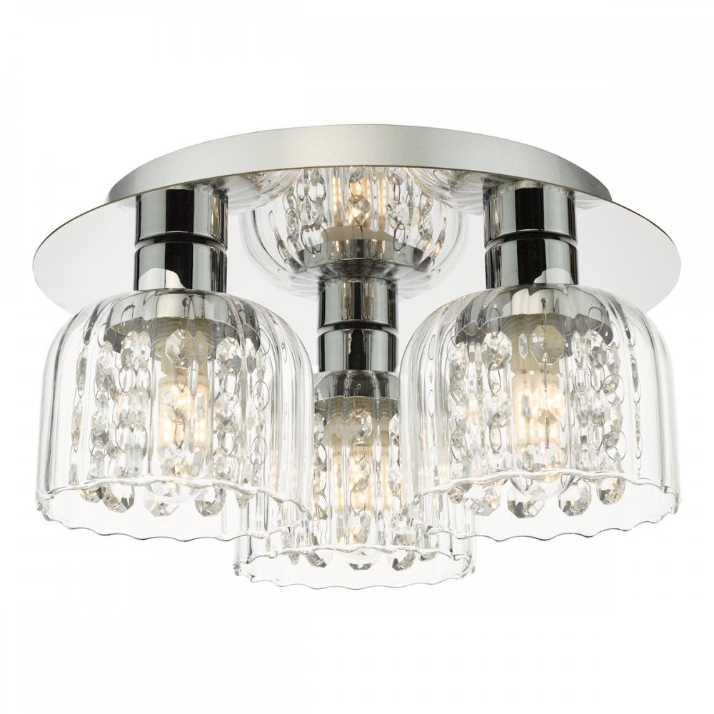 FOR5350 Forseti 3 Light Bathroom Flush Light Polished Chrome and Glass IP44