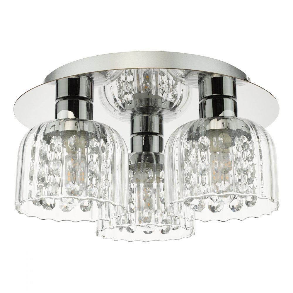 FOR5350 Forseti 3 Light Bathroom Flush Light Polished Chrome and Glass IP44