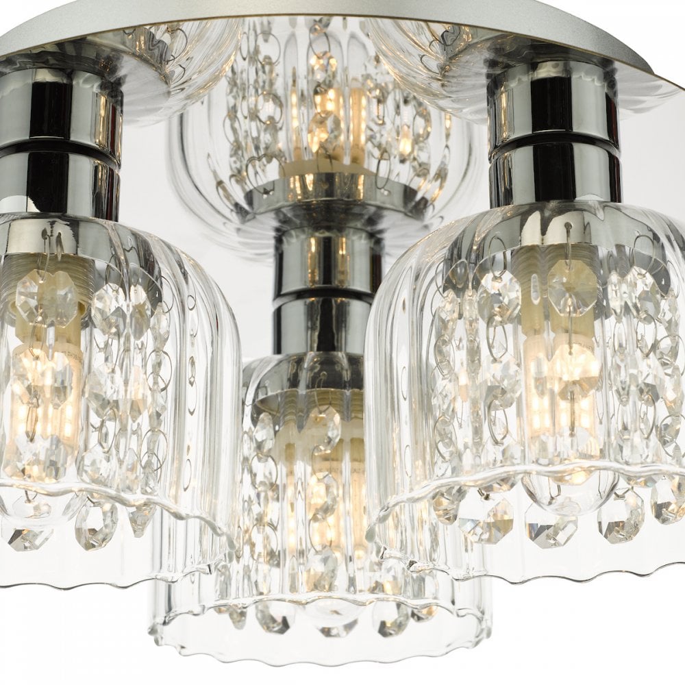 FOR5350 Forseti 3 Light Bathroom Flush Light Polished Chrome and Glass IP44