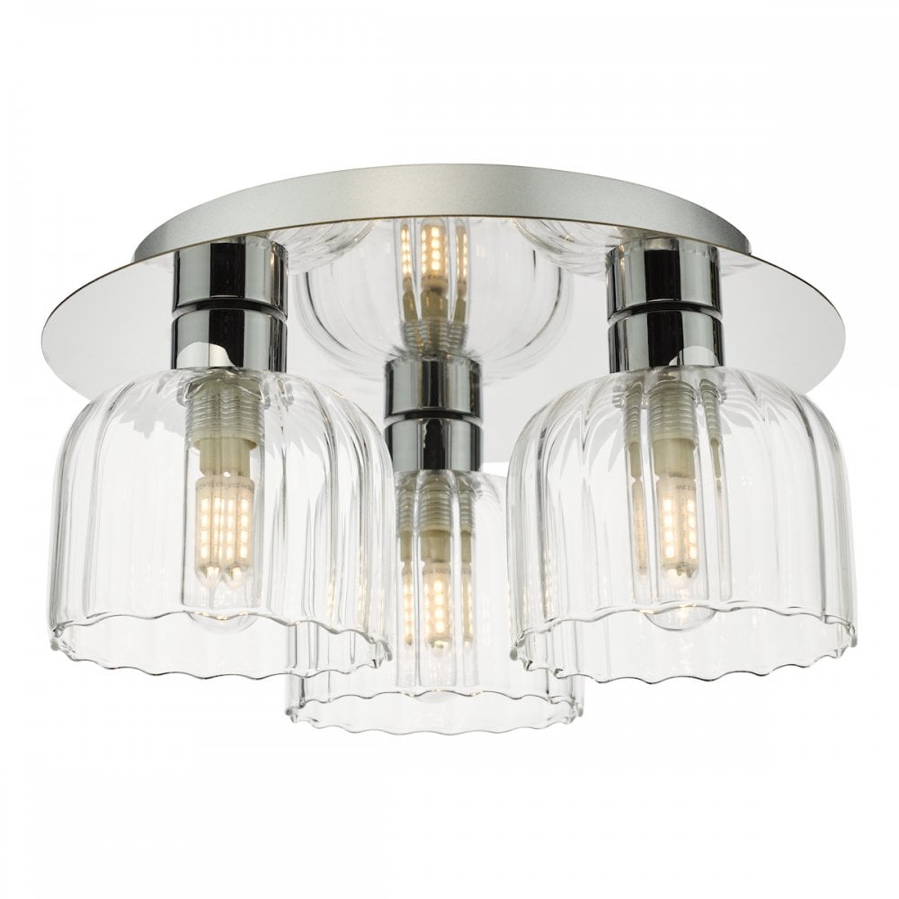 FOR5350 Forseti 3 Light Bathroom Flush Light Polished Chrome and Glass IP44