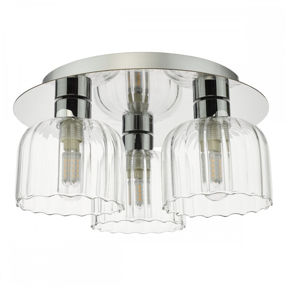 FOR5350 Forseti 3 Light Bathroom Flush Light Polished Chrome and Glass IP44