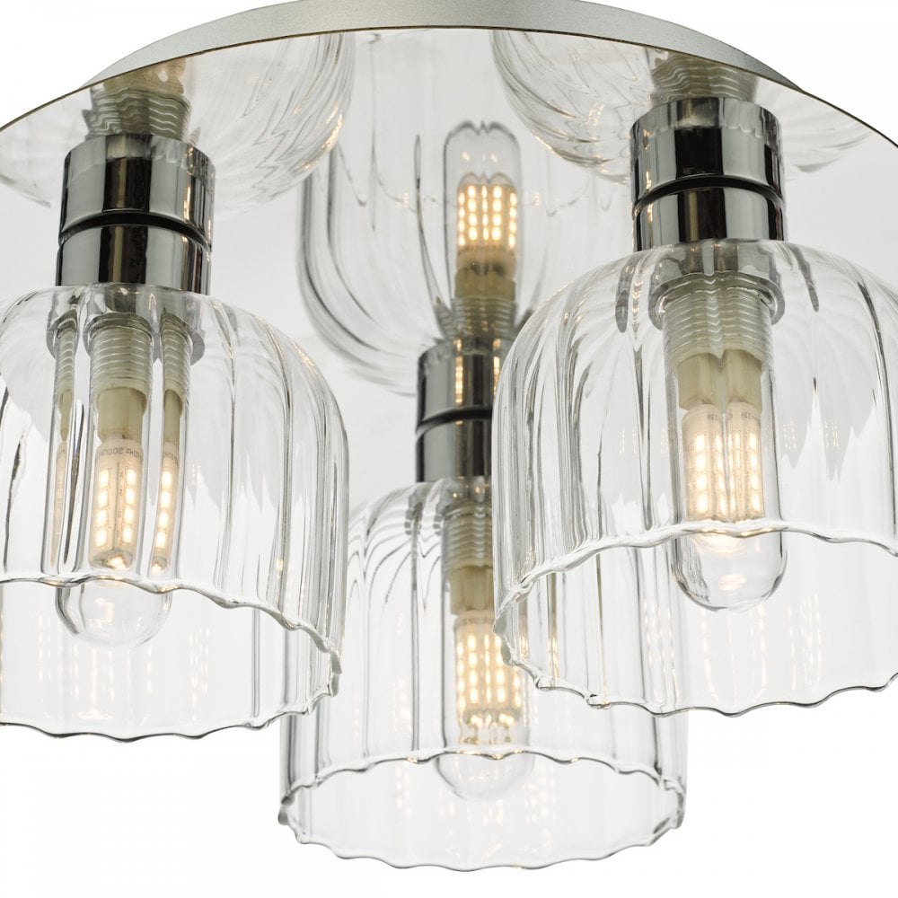 FOR5350 Forseti 3 Light Bathroom Flush Light Polished Chrome and Glass IP44