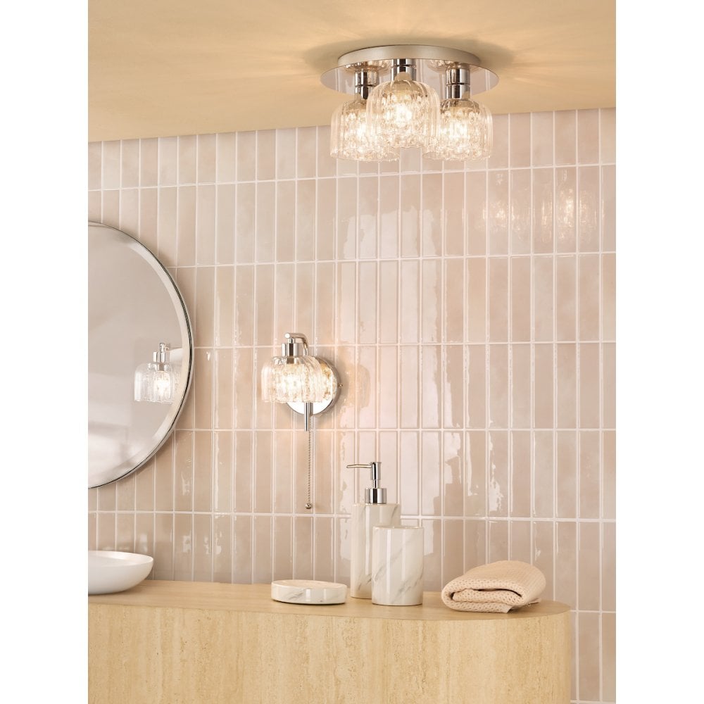 FOR5350 Forseti 3 Light Bathroom Flush Light Polished Chrome and Glass IP44