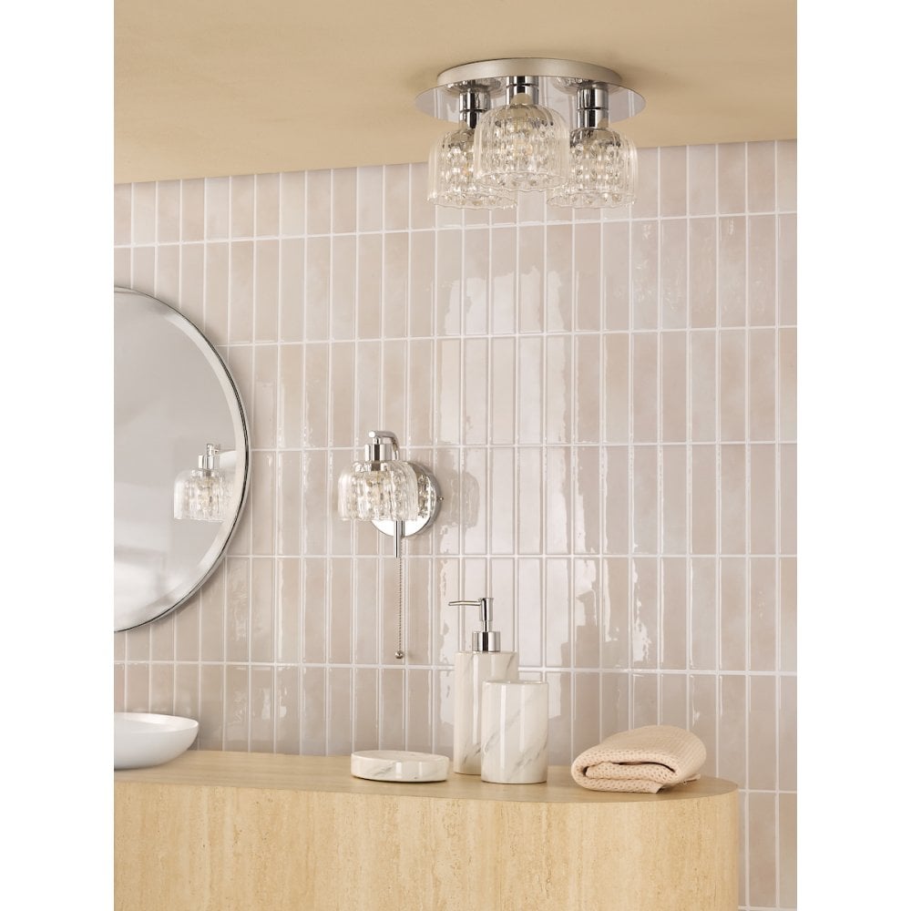 FOR5350 Forseti 3 Light Bathroom Flush Light Polished Chrome and Glass IP44