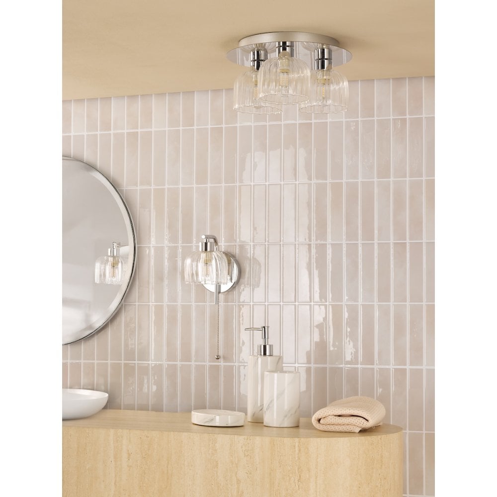 FOR5350 Forseti 3 Light Bathroom Flush Light Polished Chrome and Glass IP44
