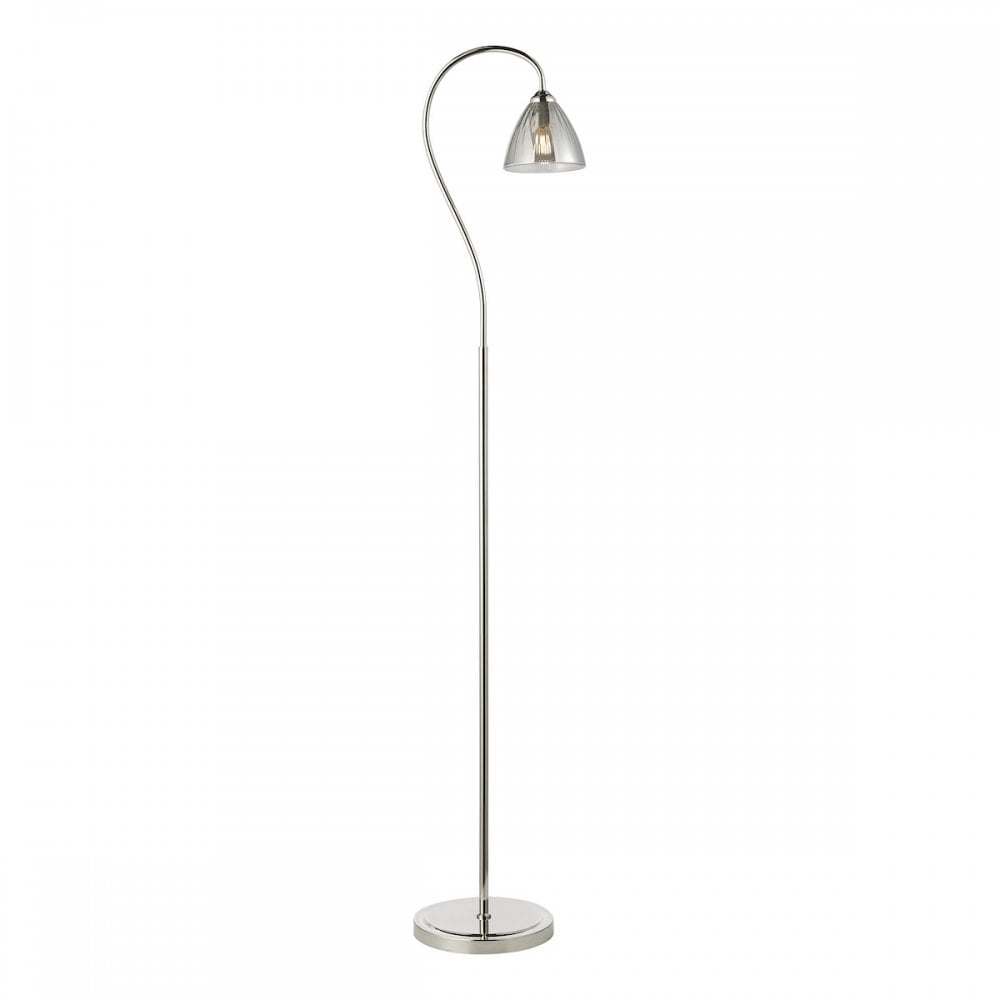 GLY4938 Glynis Floor Lamp Polished Nickel and Smoked Ribbed Glass