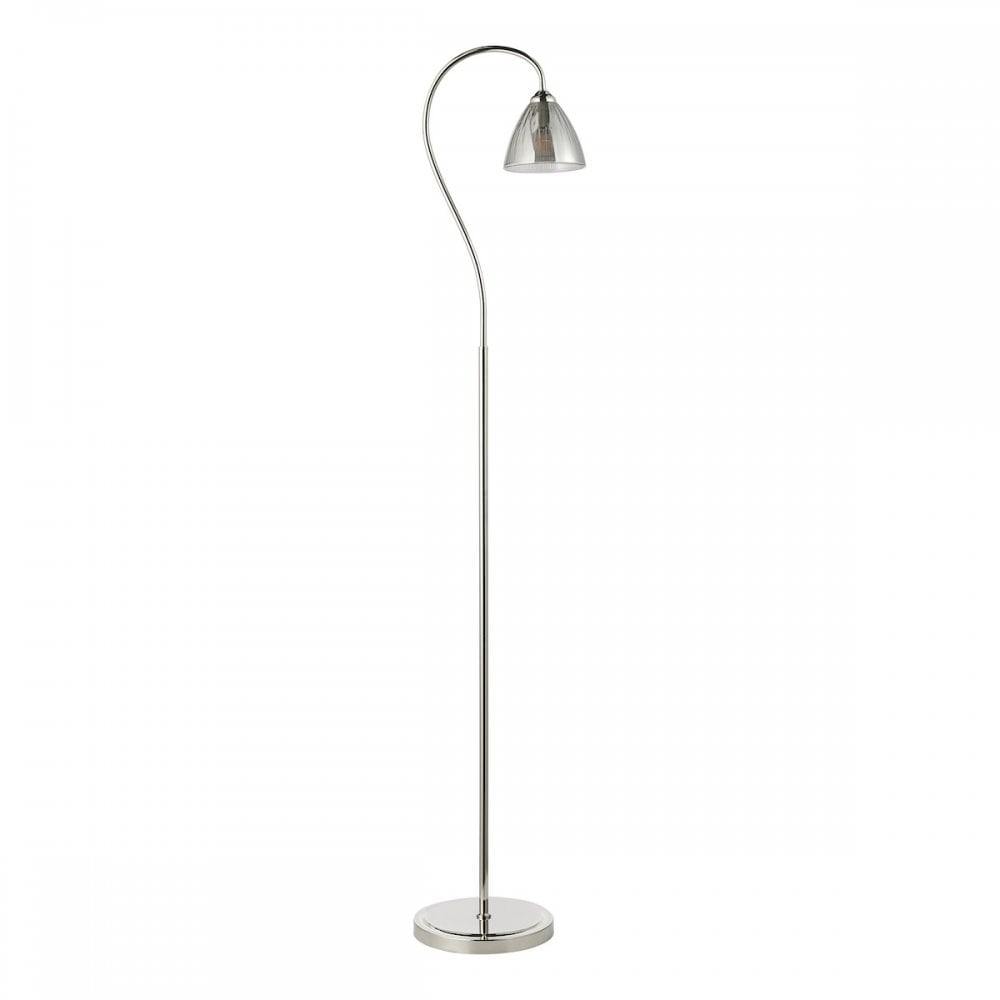 GLY4938 Glynis Floor Lamp Polished Nickel and Smoked Ribbed Glass