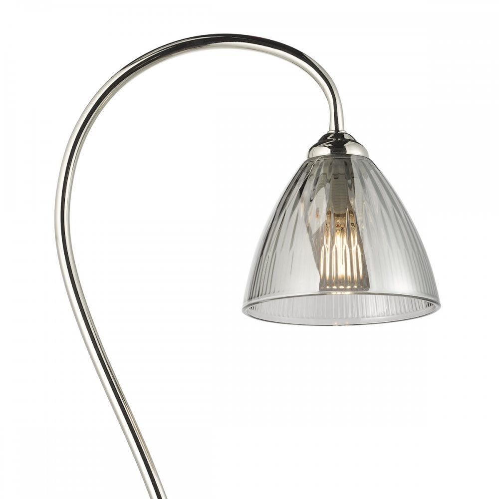GLY4938 Glynis Floor Lamp Polished Nickel and Smoked Ribbed Glass