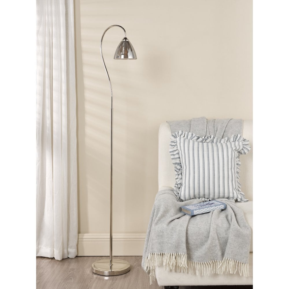 GLY4938 Glynis Floor Lamp Polished Nickel and Smoked Ribbed Glass