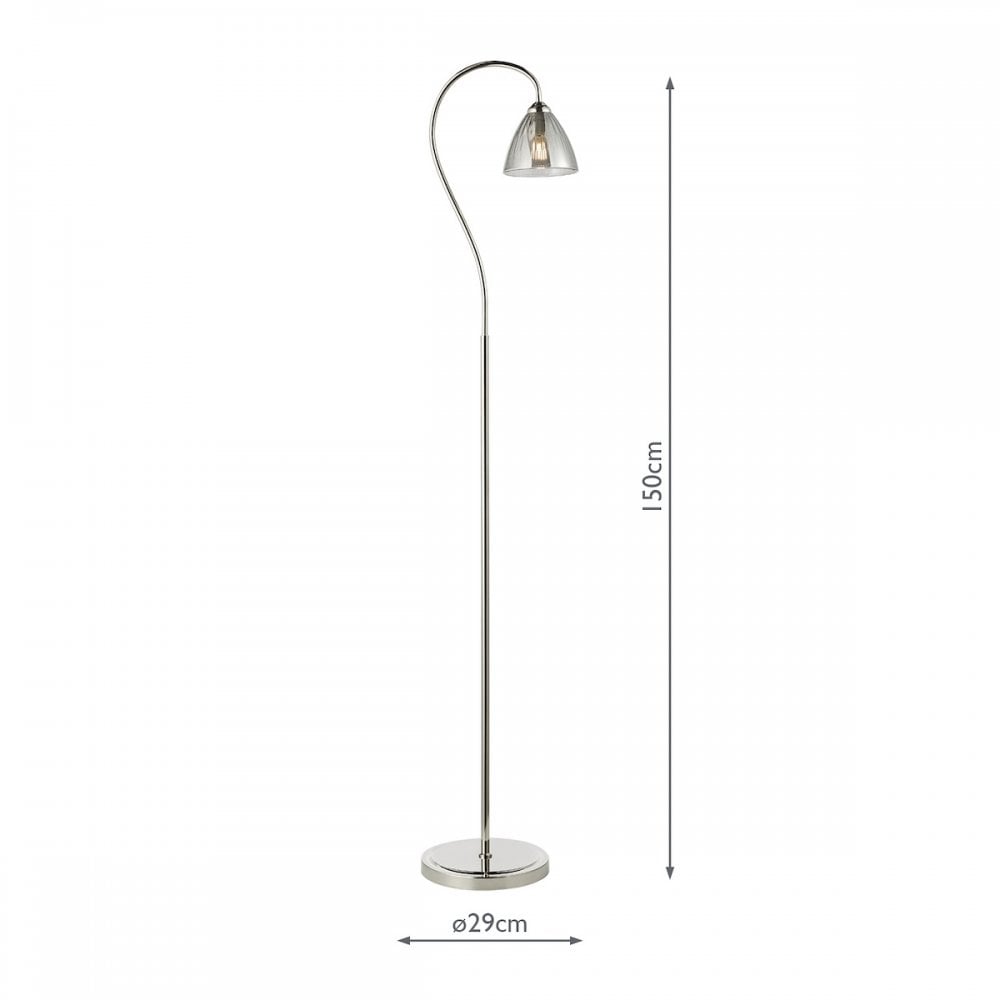 GLY4938 Glynis Floor Lamp Polished Nickel and Smoked Ribbed Glass