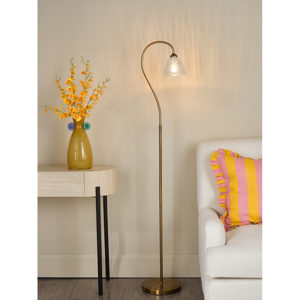 GLY4963 Glynis Floor Lamp Antique Bronze and Ribbed Glass