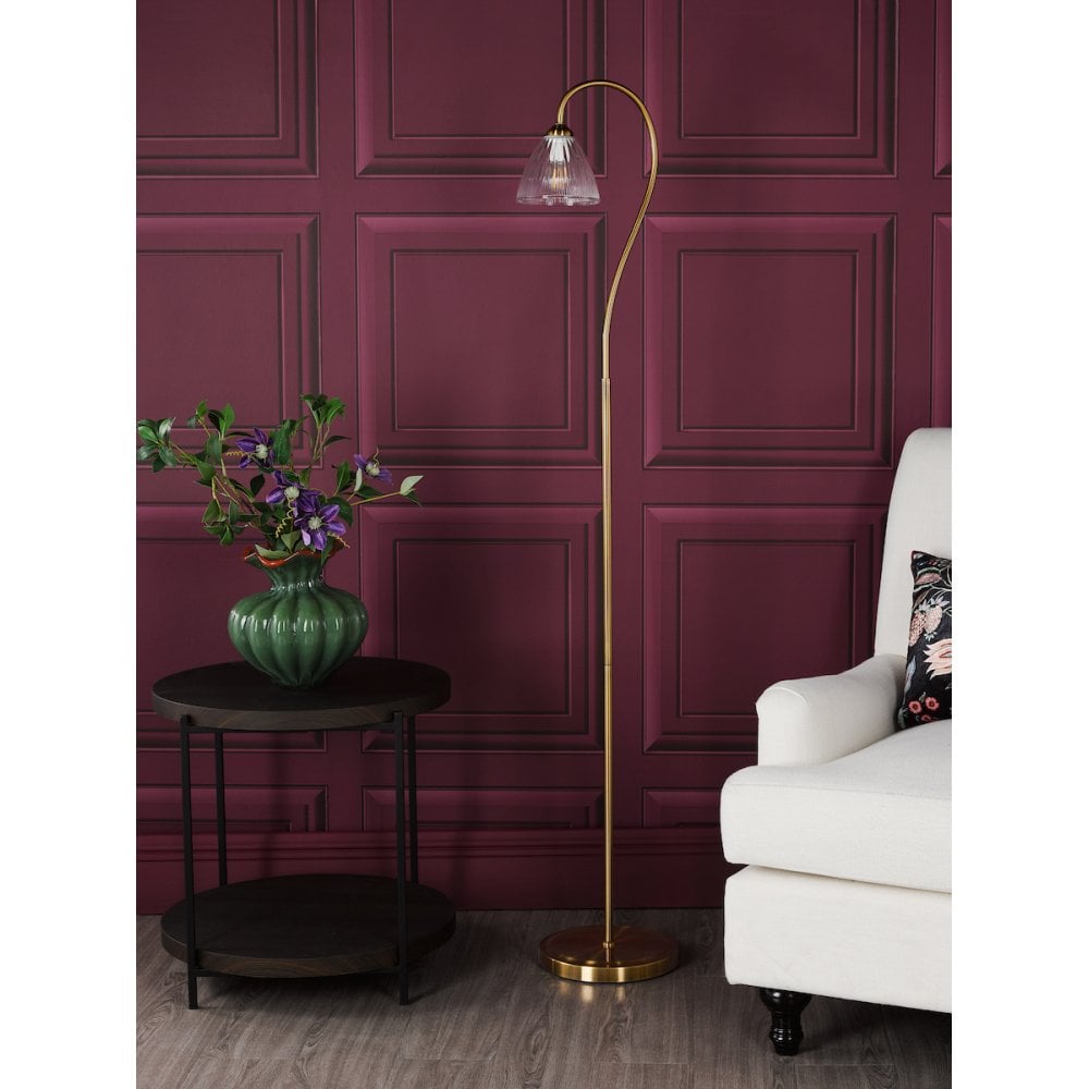 GLY4963 Glynis Floor Lamp Antique Bronze and Ribbed Glass