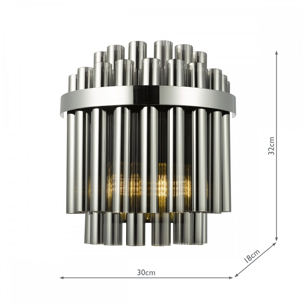 IMA0950 Imani 2 Light Wall Light Polished Chrome and Smoked Ribbed Glass