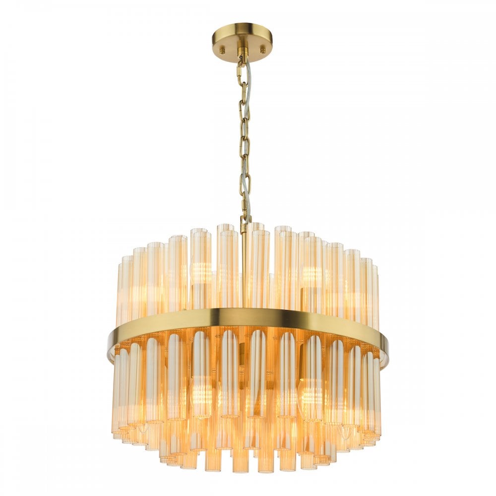 IMA1235 Imani 12 Light Pendant Natural Brass and Champagne Ribbed Glass